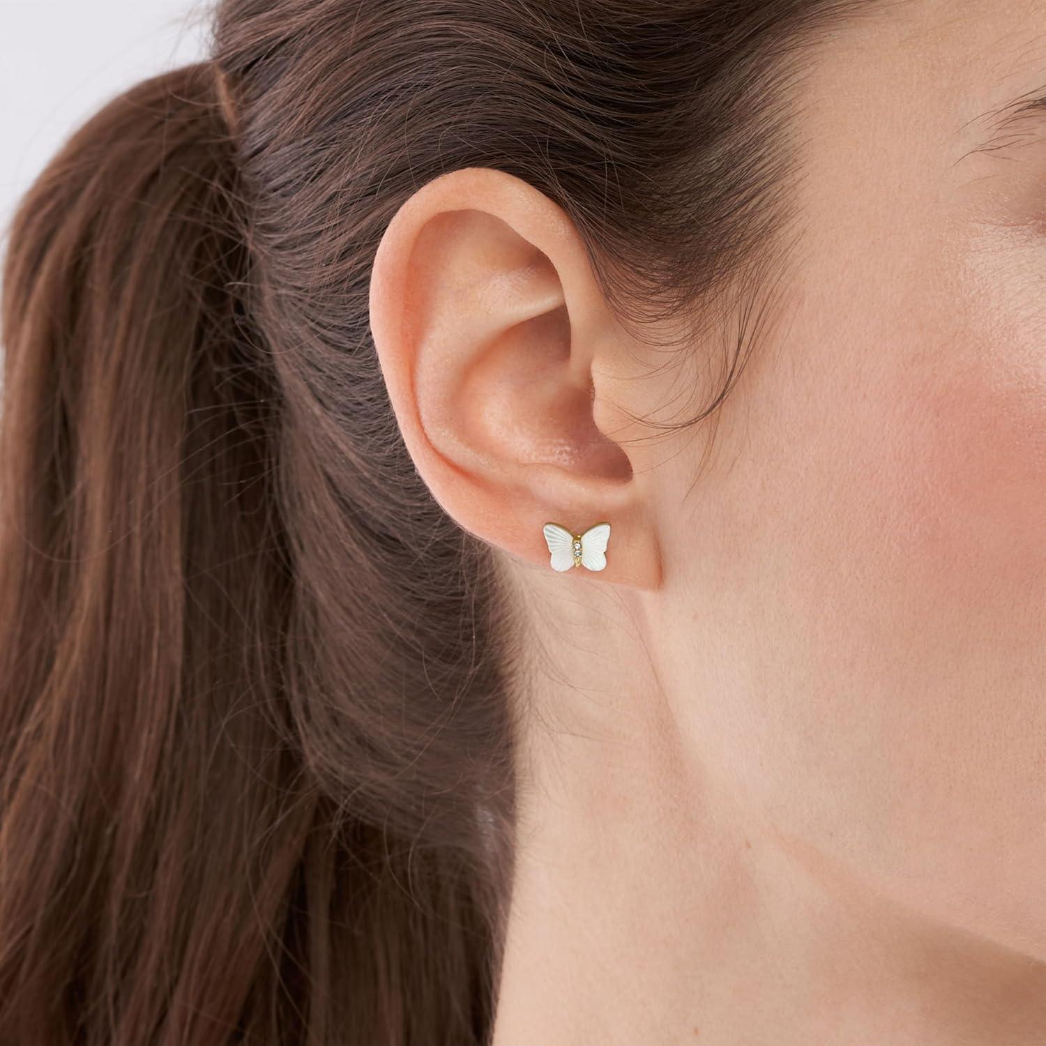 imageFossil Womens Sterling Silver or Stainless Steel Stud Earrings for WomenMOP Butterfly
