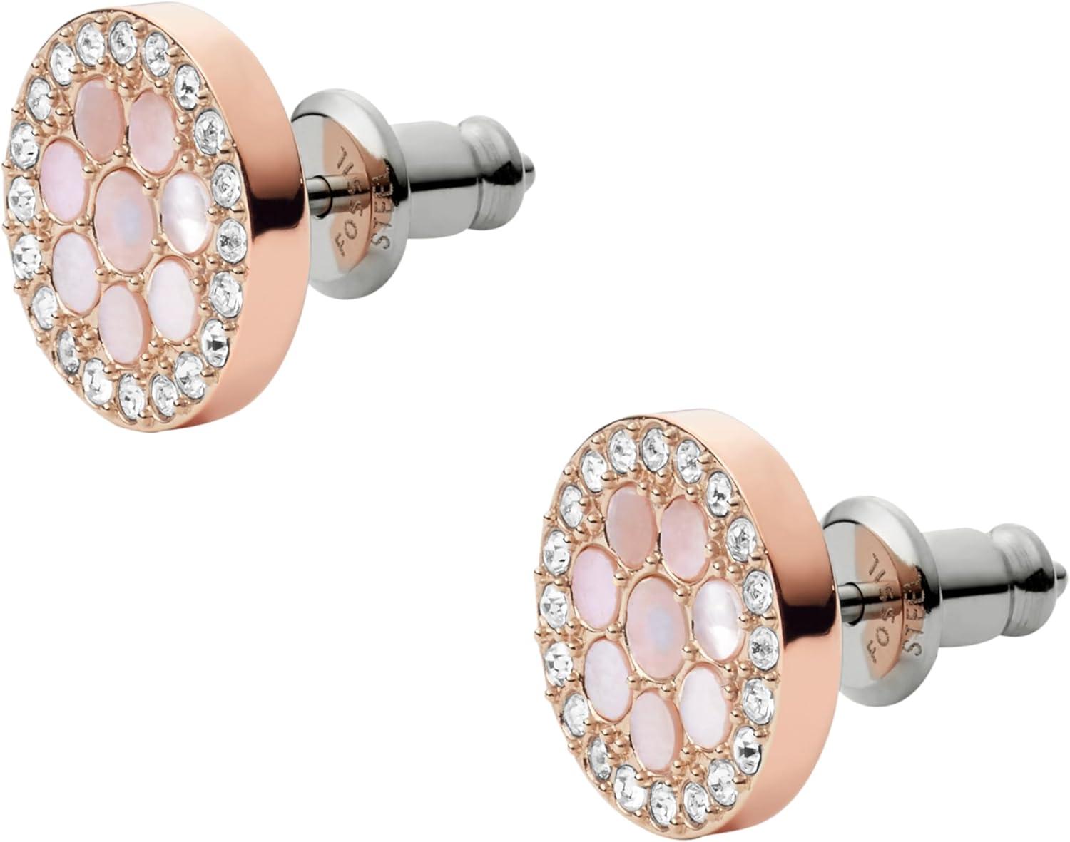 imageFossil Womens Sterling Silver or Stainless Steel Stud Earrings for WomenRose Gold Mosaic Disc