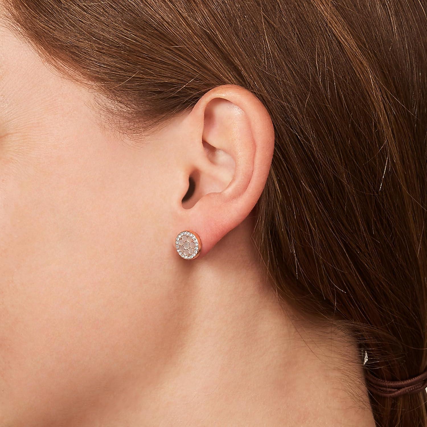 imageFossil Womens Sterling Silver or Stainless Steel Stud Earrings for WomenRose Gold Mosaic Disc