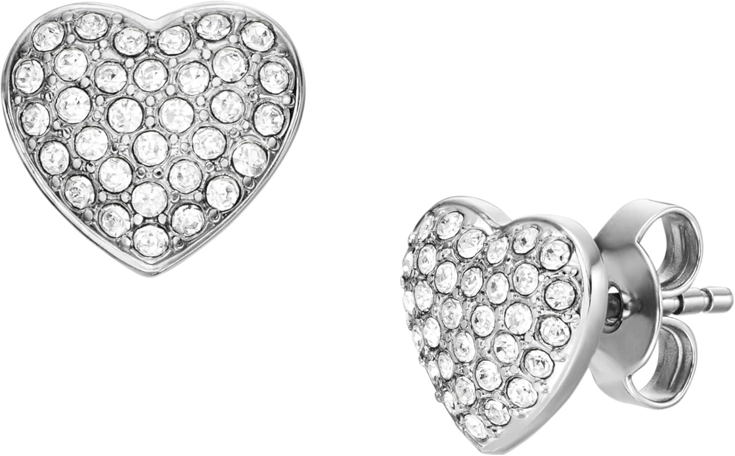 imageFossil Womens Sterling Silver or Stainless Steel Stud Earrings for WomenSilver Glitz Heart