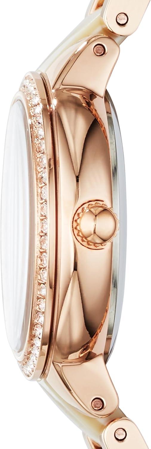 imageFossil Womens Virginia Quartz Stainless Steel ThreeHand WatchRose GoldHorn Acetate