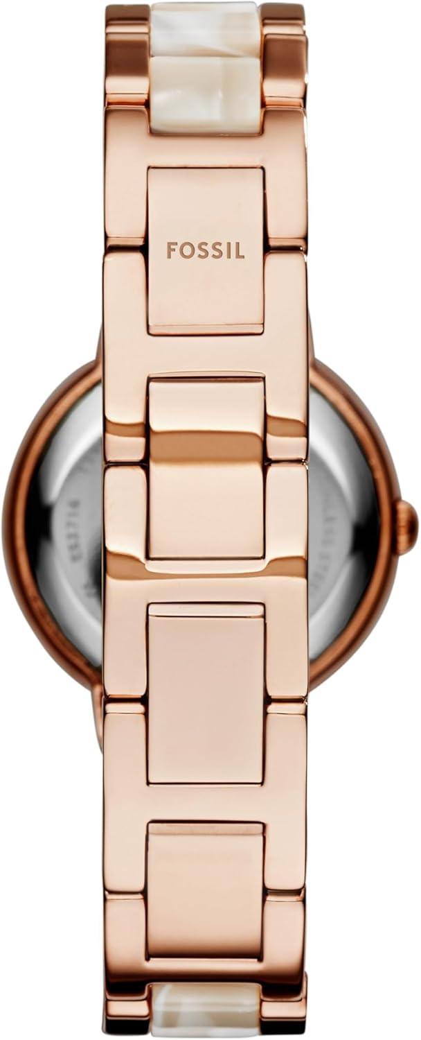 imageFossil Womens Virginia Quartz Stainless Steel ThreeHand WatchRose GoldHorn Acetate