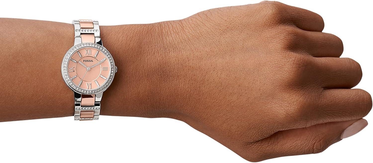 imageFossil Womens Virginia Quartz Stainless Steel ThreeHand WatchSilverPink