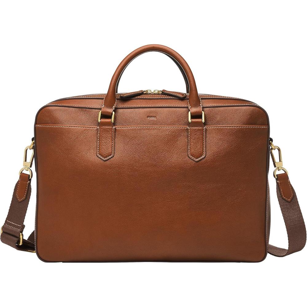 imageFossil Mens Asher Leather Messenger Laptop BagAsher Brown Leather