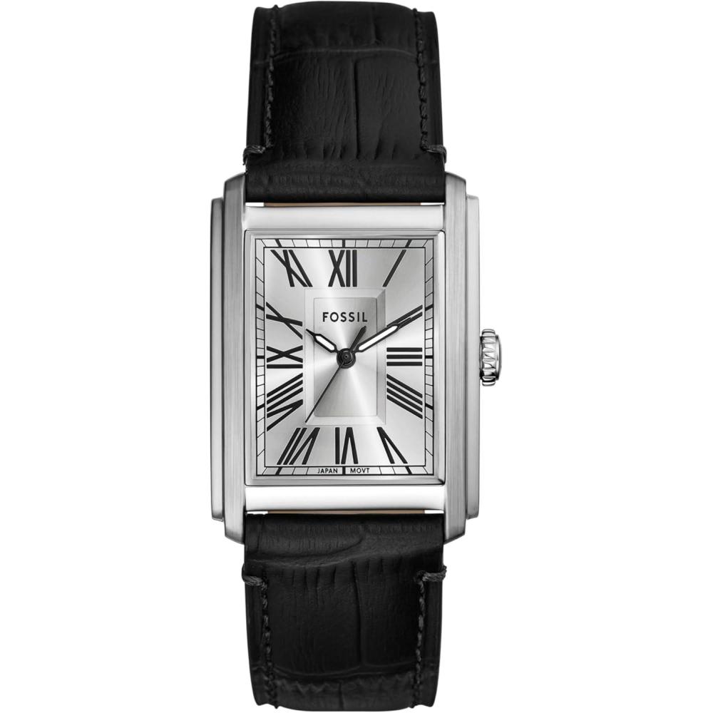 imageFossil Mens Carraway Quartz Stainless Steel ThreeHand WatchBlack LeatherSilver