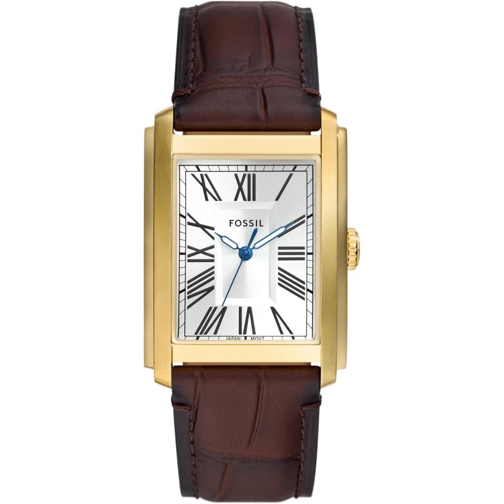 imageFossil Mens Carraway Quartz Stainless Steel ThreeHand WatchBrown LeatherGold