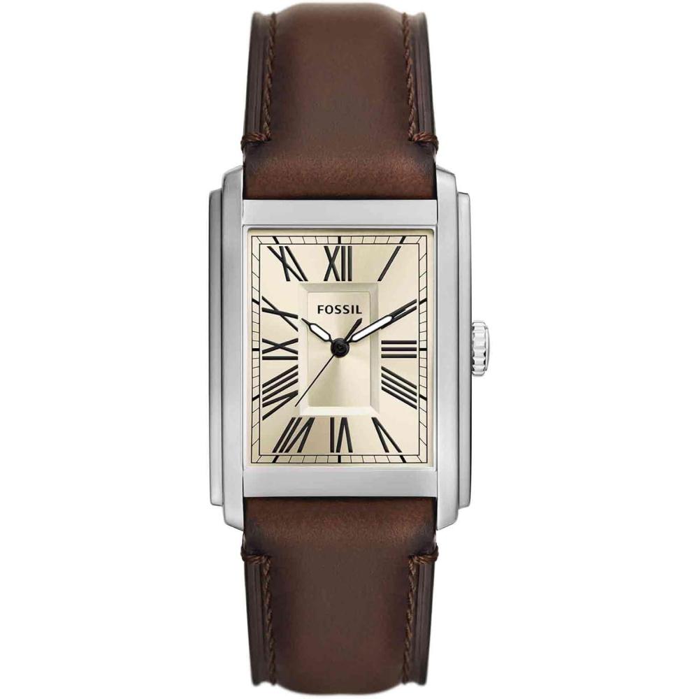 imageFossil Mens Carraway Quartz Stainless Steel ThreeHand WatchBrown LeatherSilver