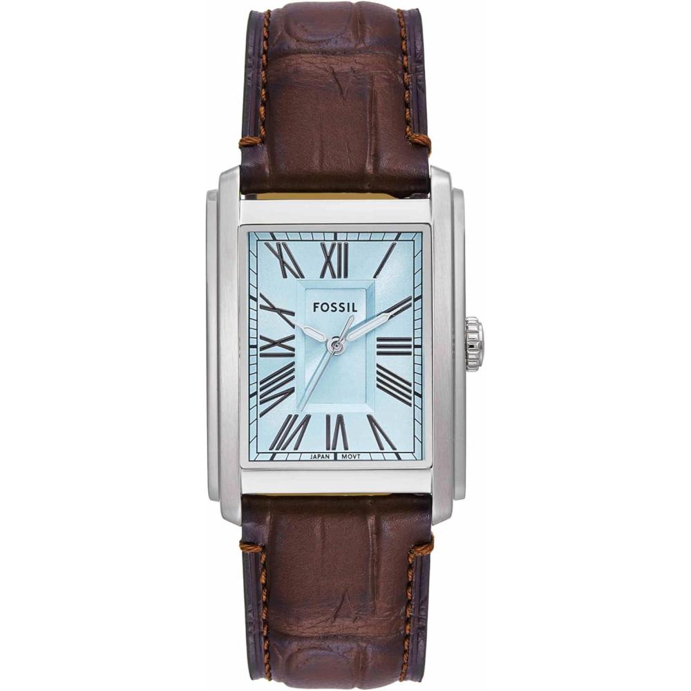imageFossil Mens Carraway Quartz Stainless Steel ThreeHand WatchBrown LeatherSilverIce Blue