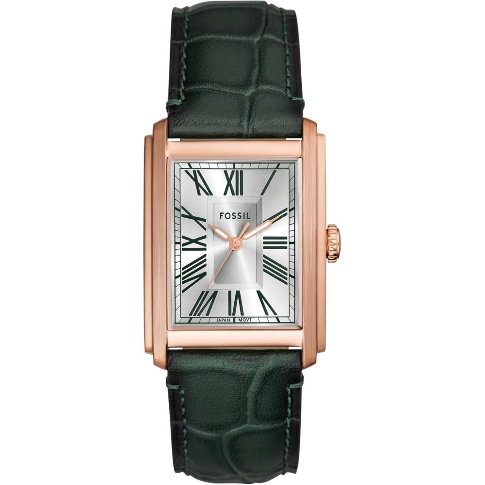 imageFossil Mens Carraway Quartz Stainless Steel ThreeHand WatchGreen LeatherRose Gold