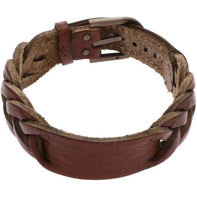imageFossil Mens Casual Stainless Steel and Genuine Leather Bracelet for MenHeritage Brown Large