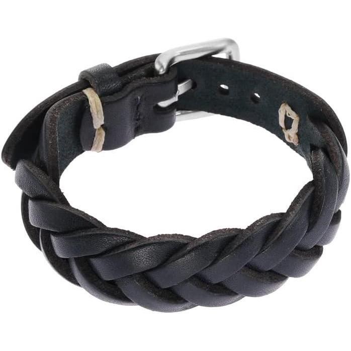 imageFossil Mens Casual Stainless Steel and Genuine Leather Bracelet for MenNavy Blue