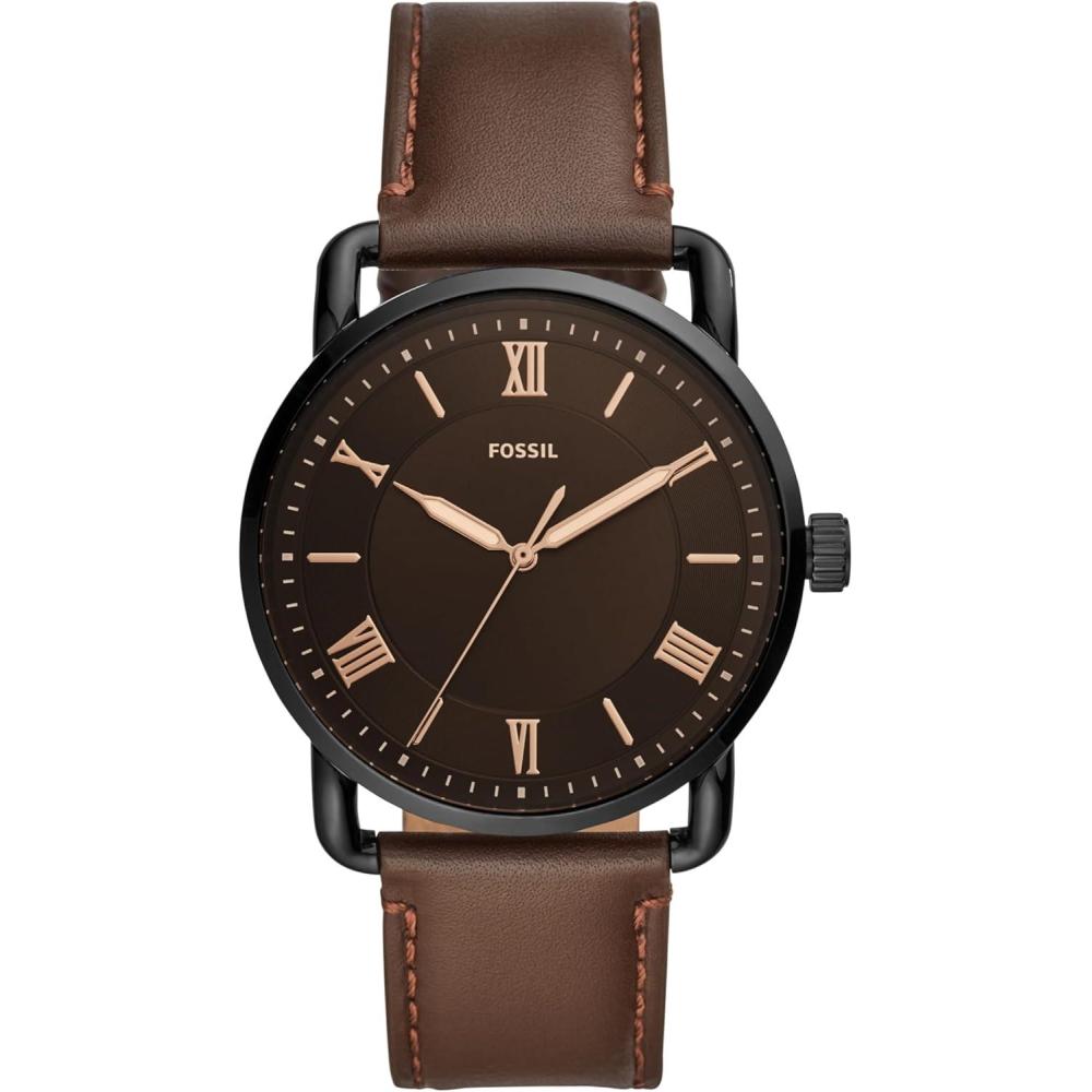 imageFossil Mens Copeland Quartz Stainless Steel and Leather ThreeHand WatchBlackBlack Dial  Brown