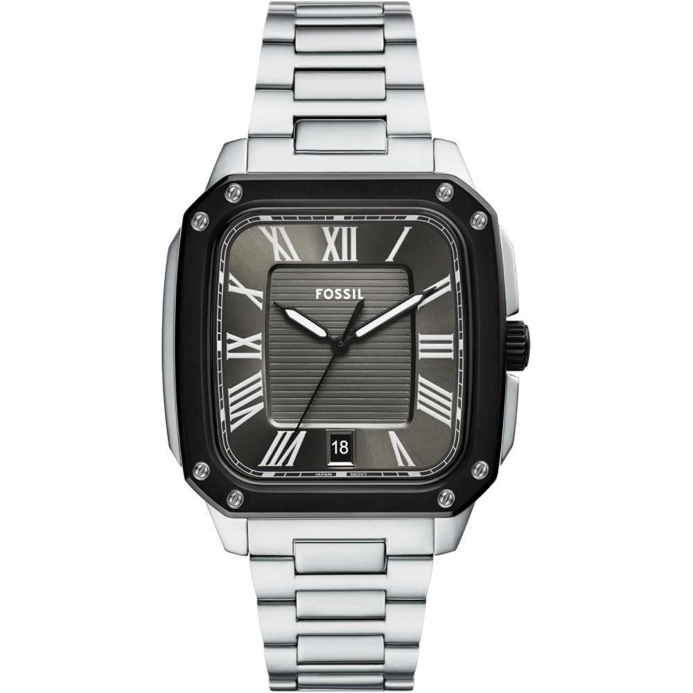 imageFossil Mens Crosby ThreeHand Date Stainless Steel WatchSilverBlack