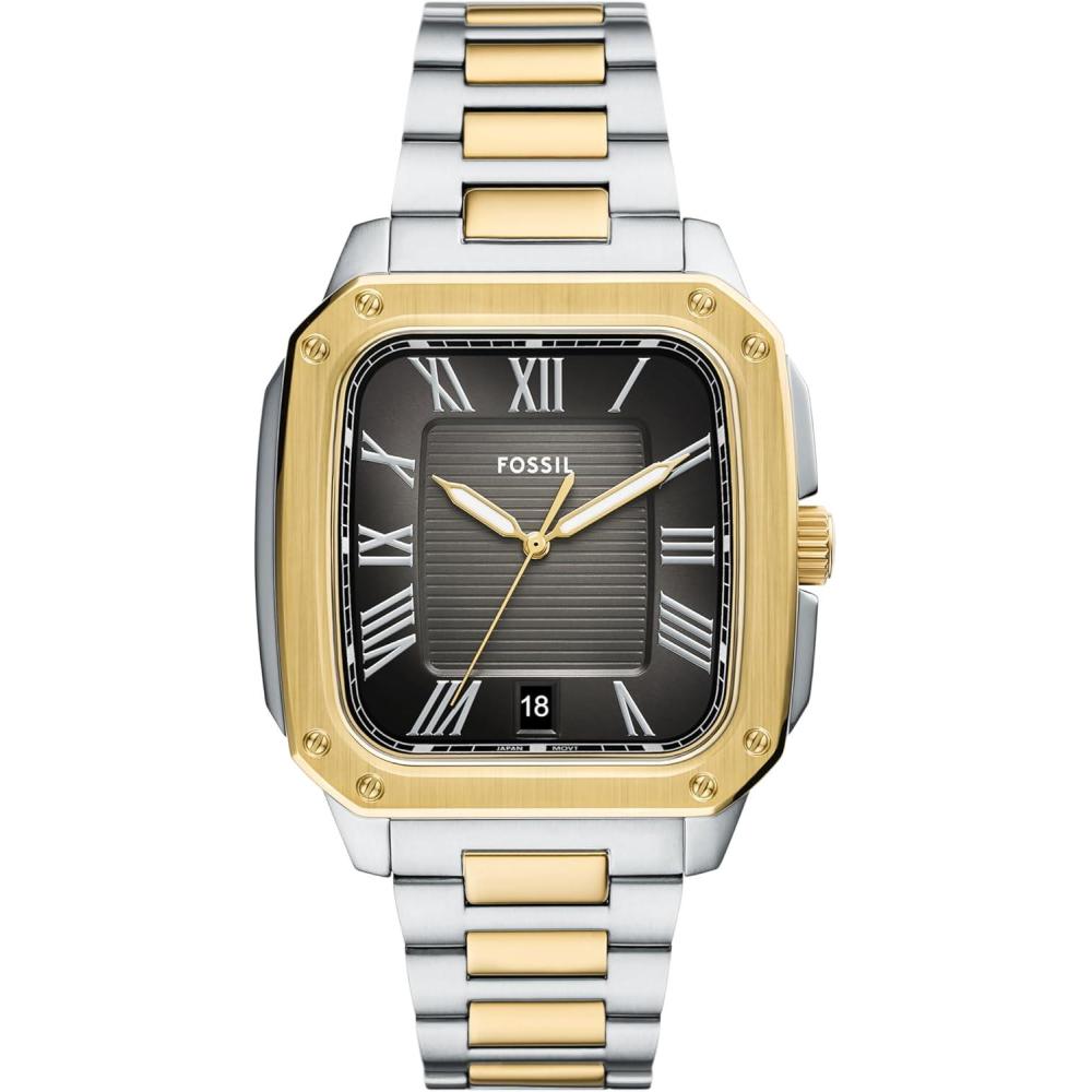 imageFossil Mens Crosby ThreeHand Date Stainless Steel WatchSilverGoldBlack