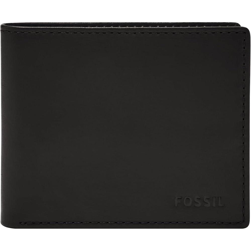 imageFossil Mens Derrick RFIDBlocking Leather Bifold Wallet with Flip ID Window for MenBlack