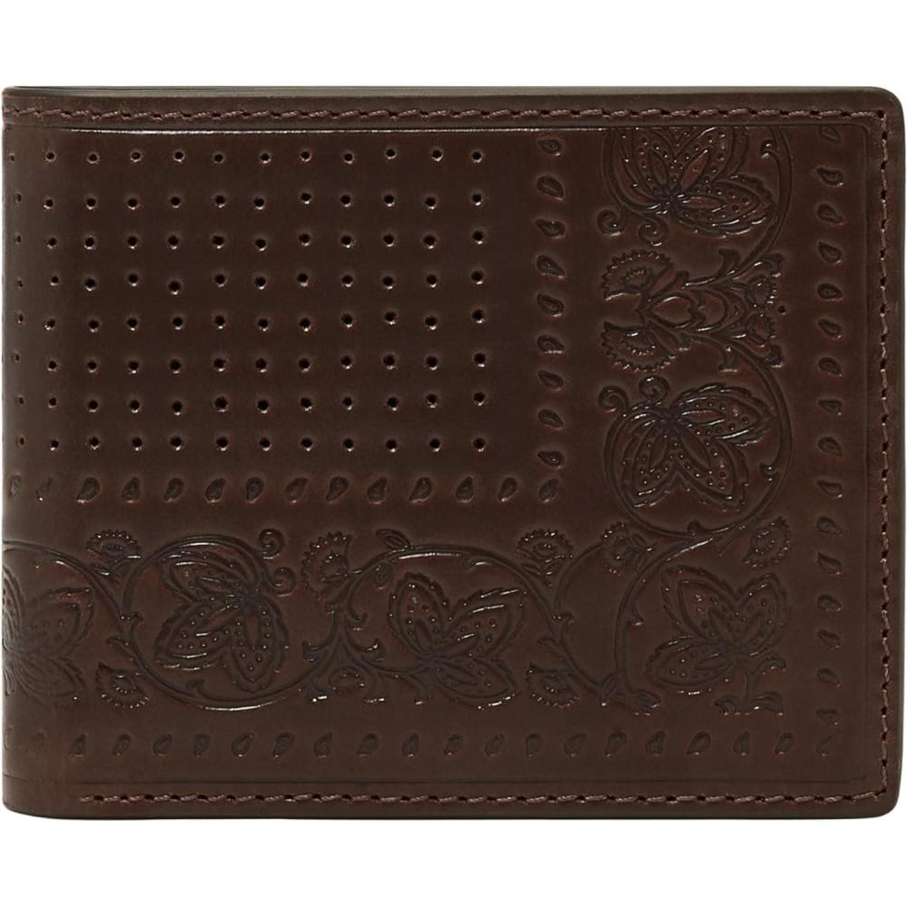 imageFossil Mens Derrick RFIDBlocking Leather Bifold Wallet with Flip ID Window for MenBrown Bandana
