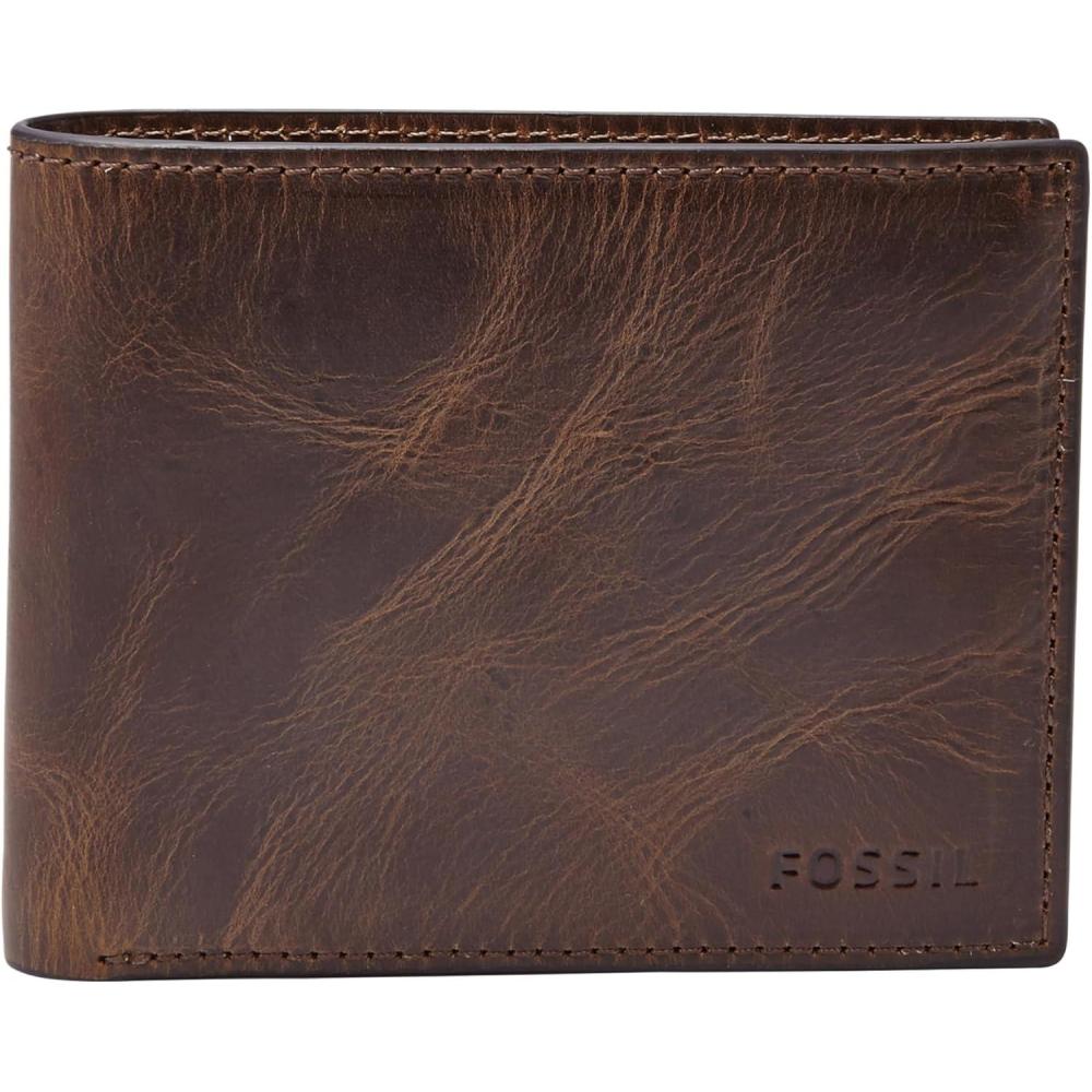 imageFossil Mens Derrick RFIDBlocking Leather Bifold Wallet with Flip ID Window for MenDark Brown