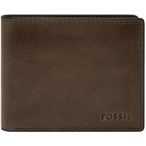 imageFossil Mens Derrick RFIDBlocking Leather Bifold Wallet with Flip ID Window for MenDark Khaki