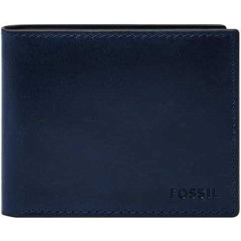 imageFossil Mens Derrick RFIDBlocking Leather Bifold Wallet with Flip ID Window for MenInsignia Blue