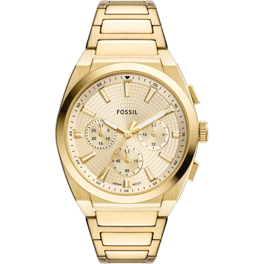imageFossil Mens Everett Quartz Stainless Steel ThreeHand WatchGold Chrono
