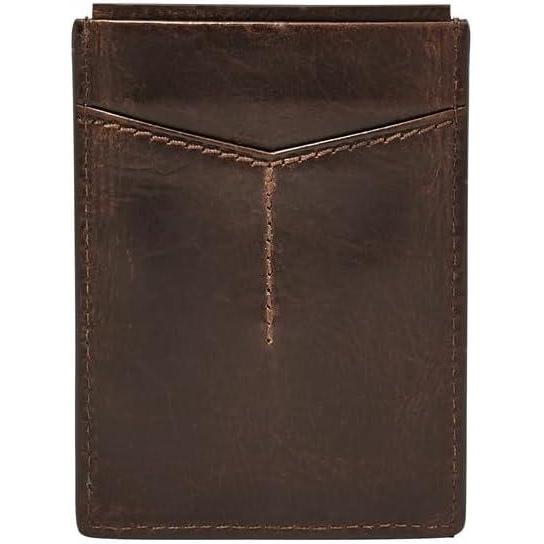 imageFossil Mens Ingram Leather Magnetic Card Case with Money Clip Wallet Brown Model ML3235200Derrick Dark Brown