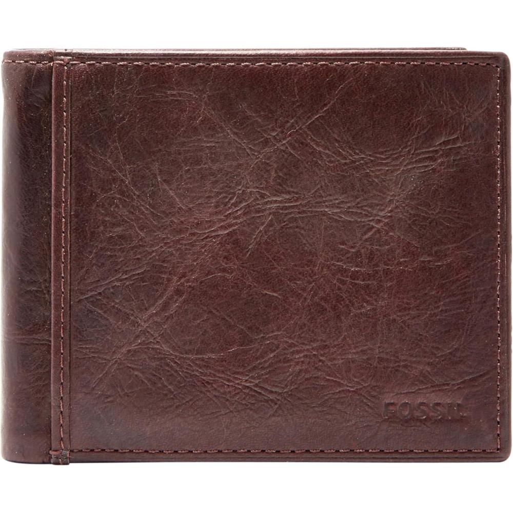 imageFossil Mens Leather Bifold Wallet with Flip ID Window for MenIngram Brown