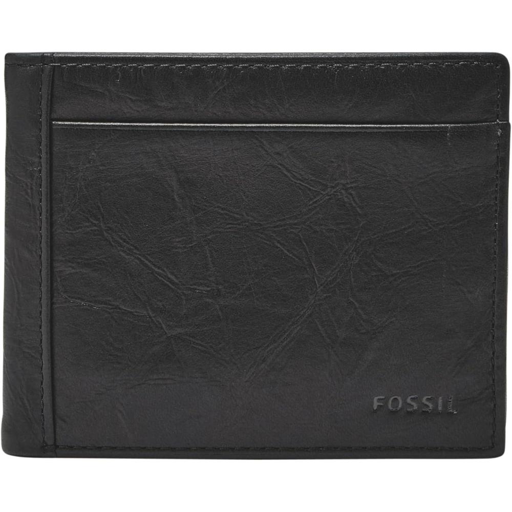 imageFossil Mens Leather Bifold Wallet with Flip ID Window for MenNeel Black