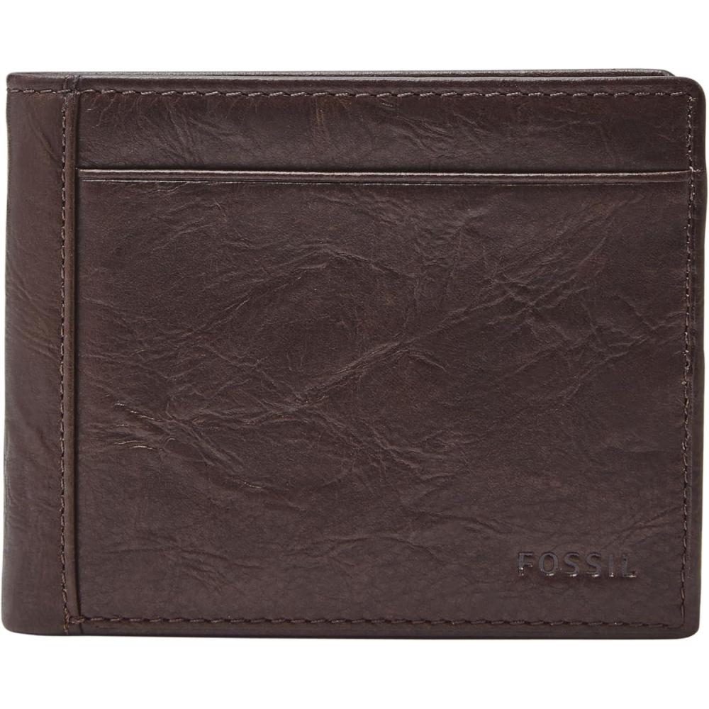 imageFossil Mens Leather Bifold Wallet with Flip ID Window for MenNeel Brown