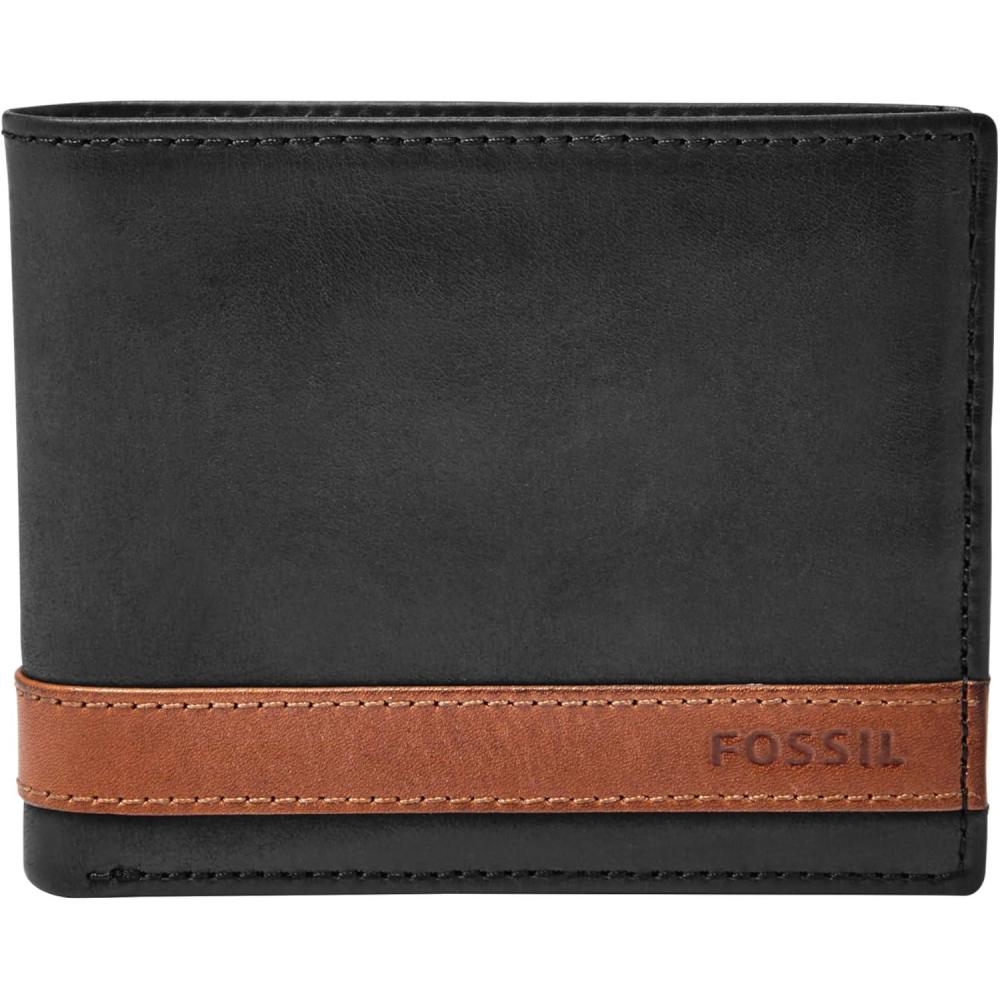 imageFossil Mens Leather Bifold Wallet with Flip ID Window for MenQuinn Black