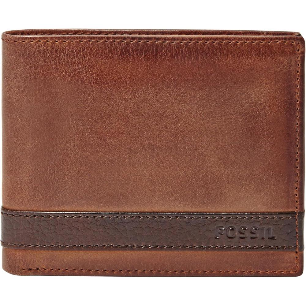 imageFossil Mens Leather Bifold Wallet with Flip ID Window for MenQuinn Brown