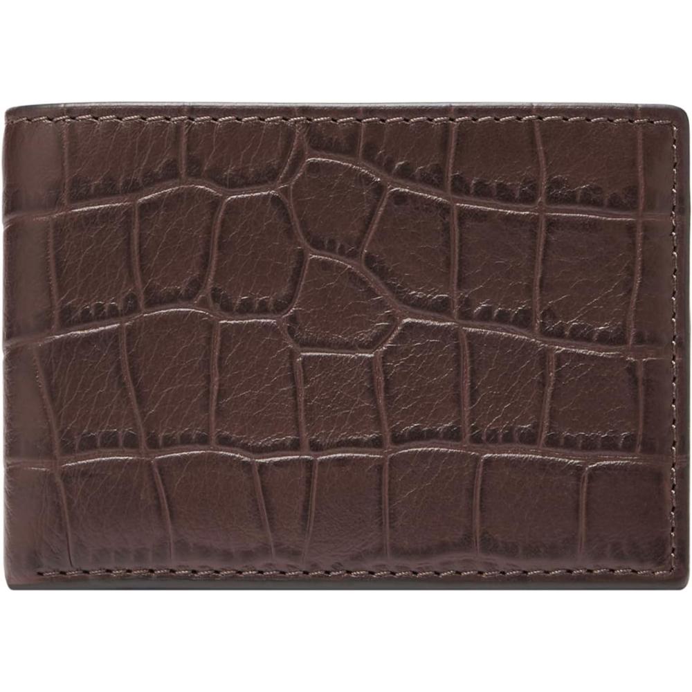 imageFossil Mens Leather Slim Minimalist Bifold Front Pocket Wallet for MenDerrick Mink Croco