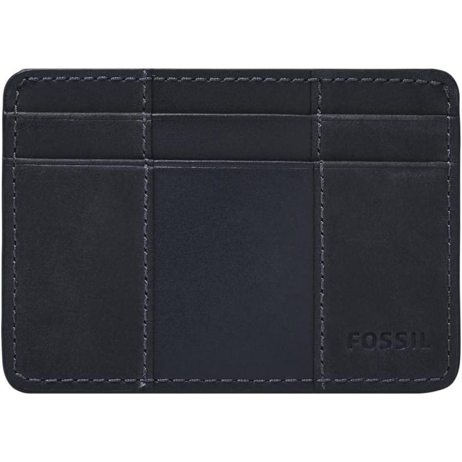 imageFossil Mens Leather Slim Minimalist Card Case Front Pocket WalletEverett Midnight Navy