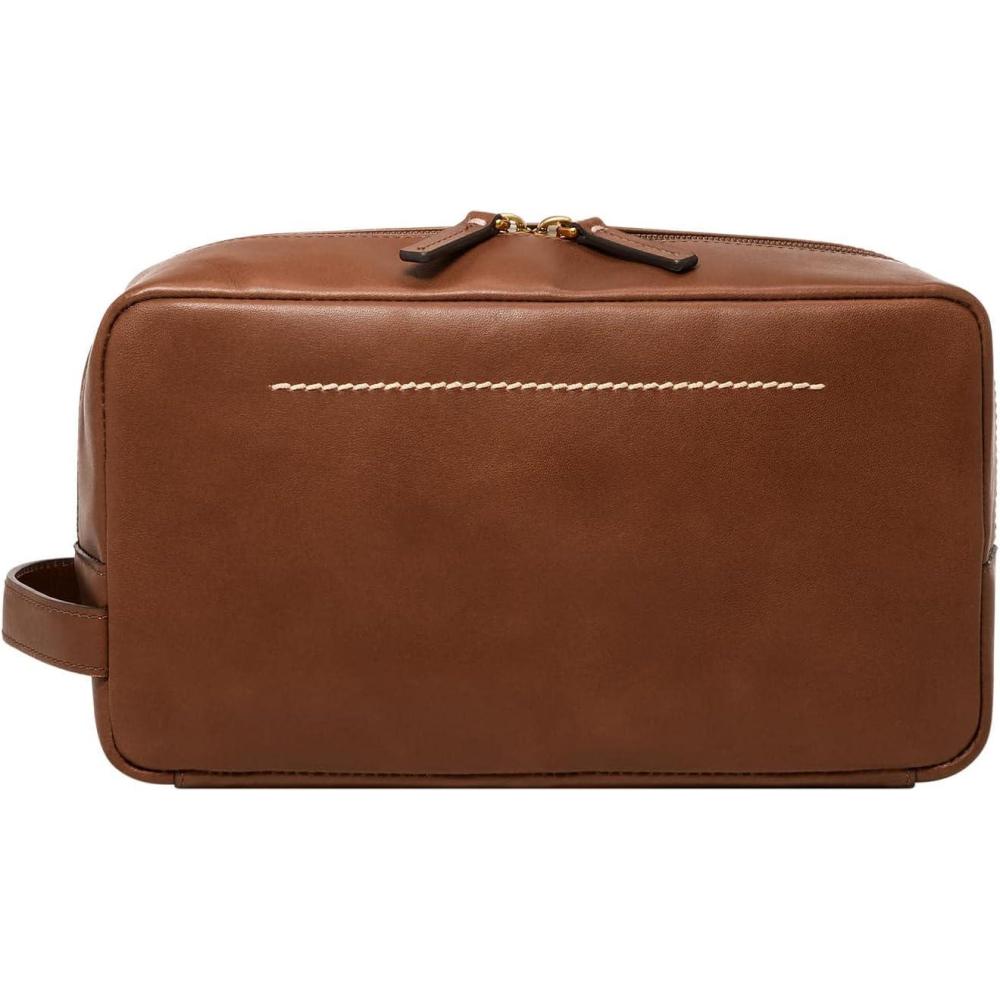 imageFossil Mens Leather Travel Shave Dopp KitWestover Brown