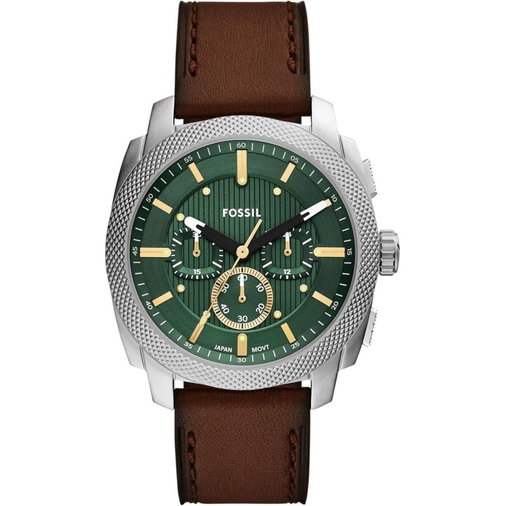 imageFossil Mens Machine Chronograph Stainless Steel WatchBrown LeatherSilverGreen