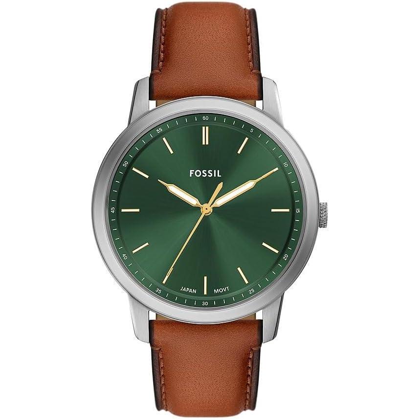 imageFossil Mens Minimalist Quartz Stainless Steel and Leather ThreeHand WatchOlive Green