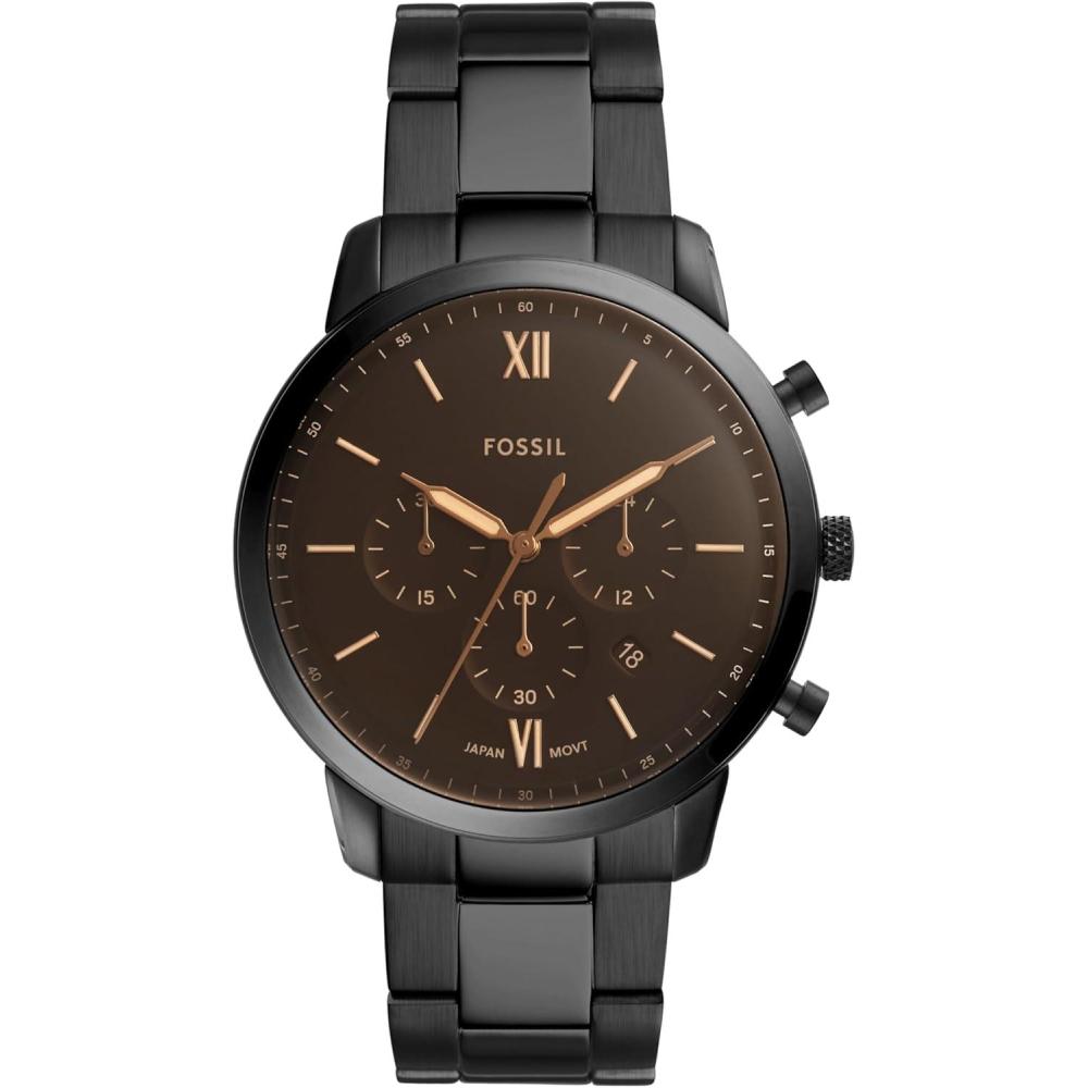 imageFossil Mens Neutra Quartz Stainless Steel and Leather Chronograph WatchBlack  Brown Dial