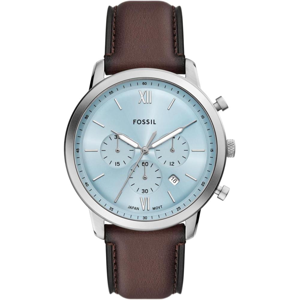 imageFossil Mens Neutra Quartz Stainless Steel and Leather Chronograph WatchBrown LeatherSilverIce Blue