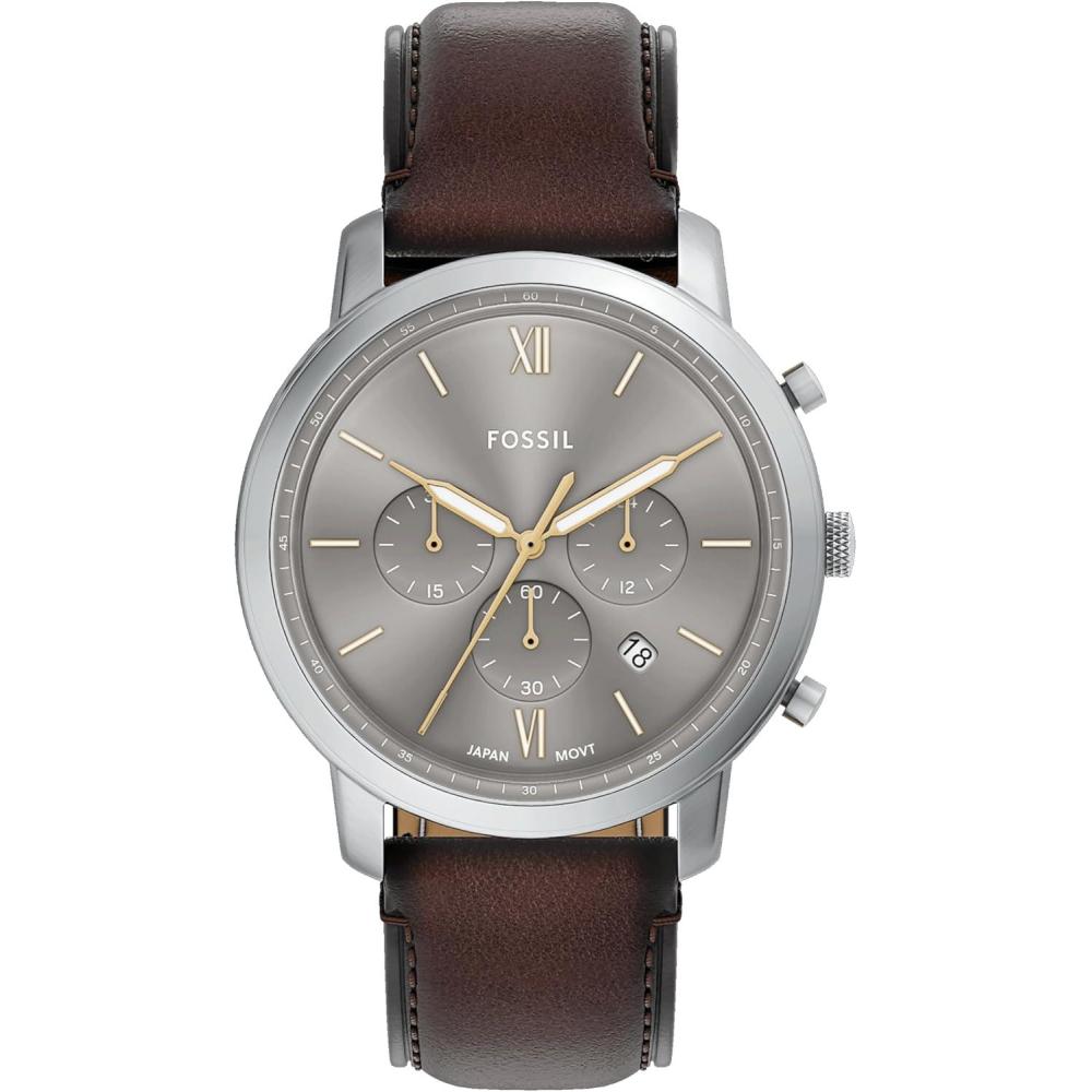 imageFossil Mens Neutra Quartz Stainless Steel and Leather Chronograph WatchBrownSilverGunmetal