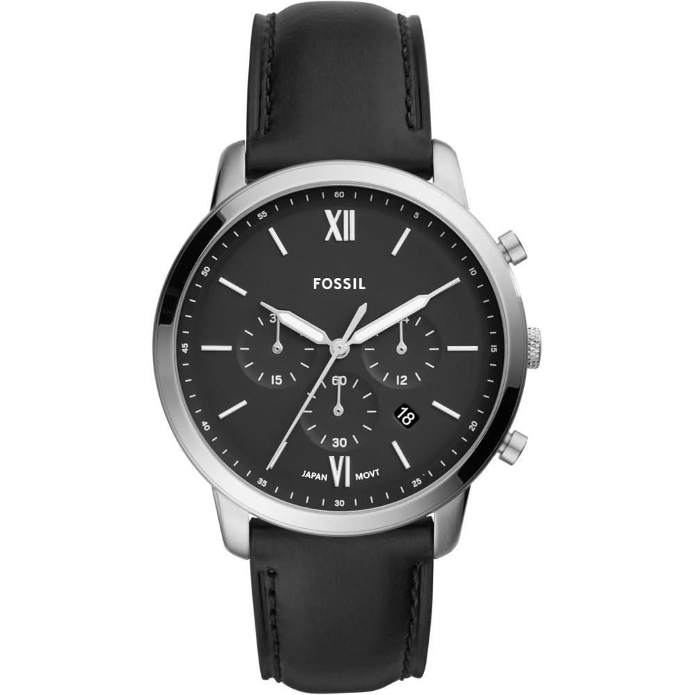 imageFossil Mens Neutra Quartz Stainless Steel and Leather Chronograph WatchSilver  Black