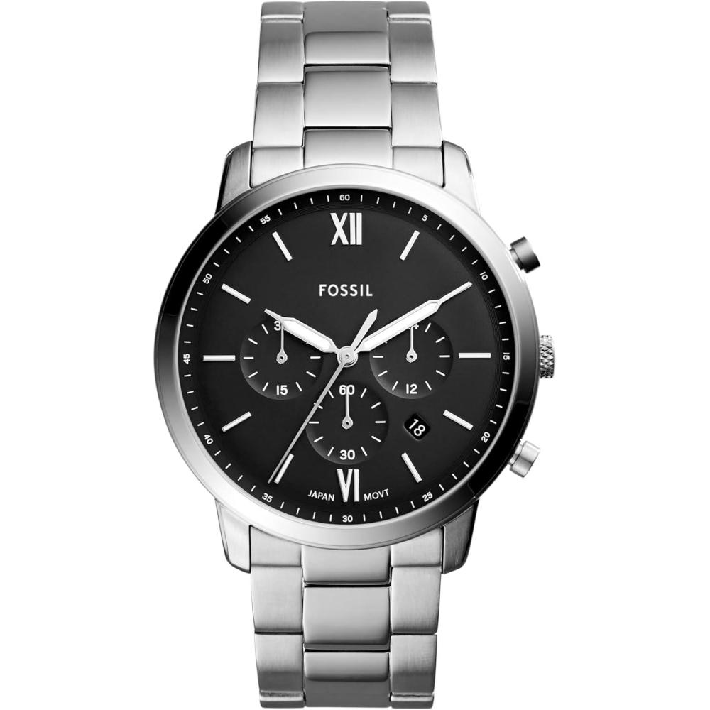imageFossil Mens Neutra Quartz Stainless Steel and Leather Chronograph WatchSilverBlack Dial