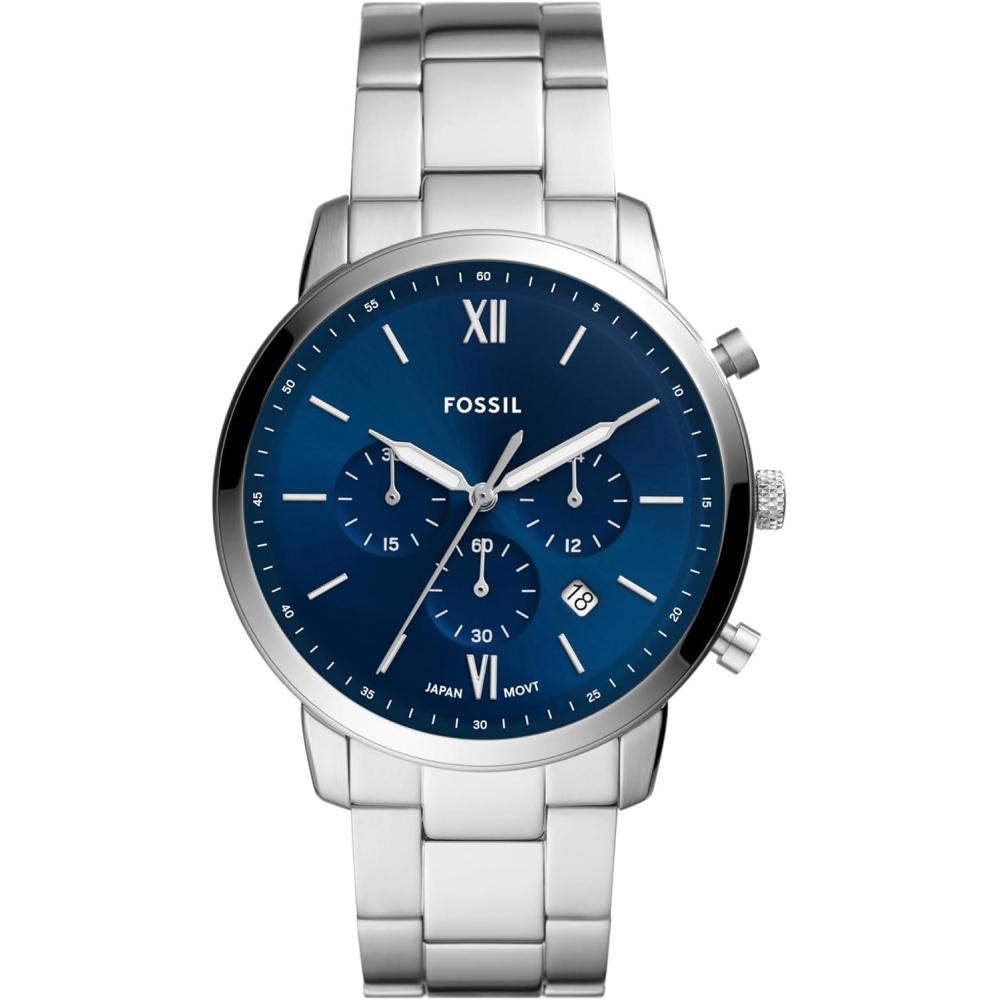 imageFossil Mens Neutra Quartz Stainless Steel and Leather Chronograph WatchSilverBlue