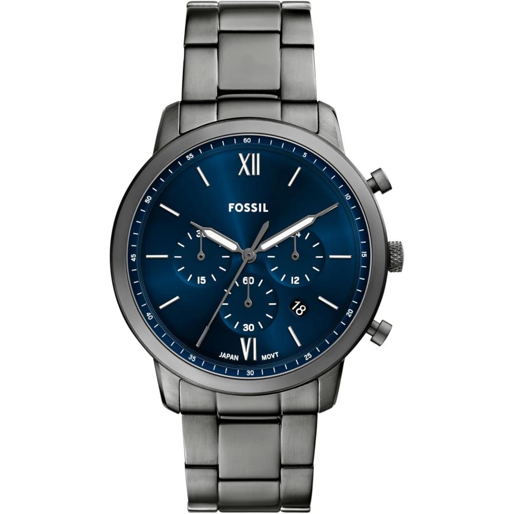imageFossil Mens Neutra Quartz Stainless Steel and Leather Chronograph WatchSmoke GrayBlue