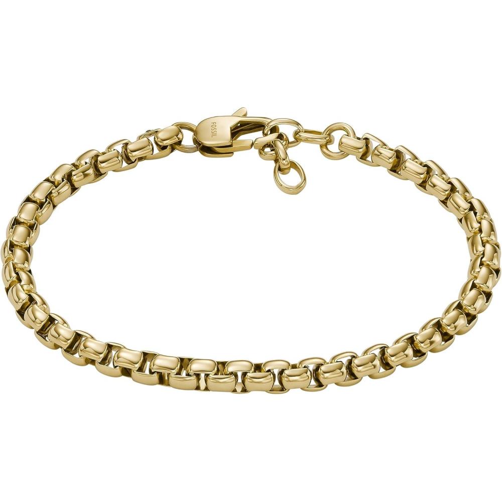 imageFossil Mens Plated Stainless Steel Engravable Personalized Gift ID Chain or Cuff Bracelet for MenGold Box Chain
