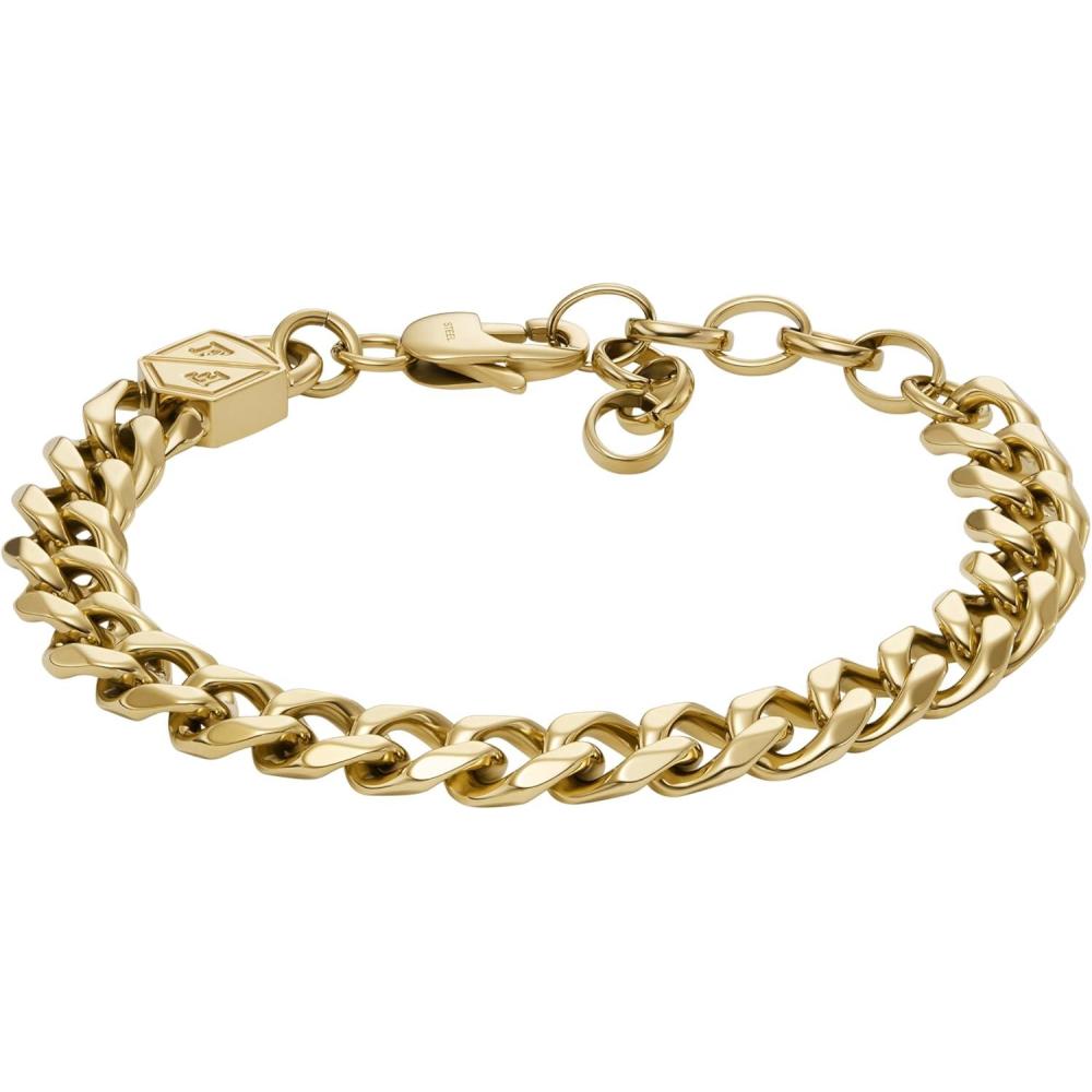 imageFossil Mens Plated Stainless Steel Engravable Personalized Gift ID Chain or Cuff Bracelet for MenGold Curb Chain