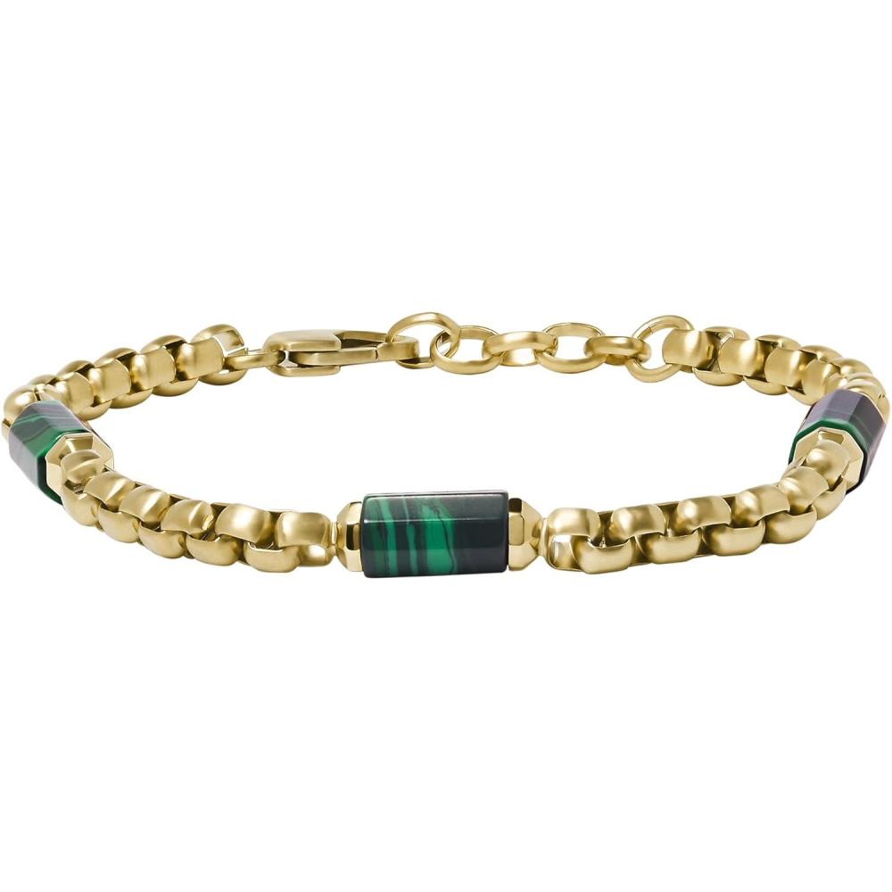 imageFossil Mens Plated Stainless Steel Engravable Personalized Gift ID Chain or Cuff Bracelet for MenGoldMalachite Box Chain