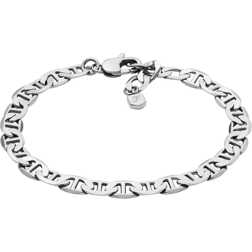 imageFossil Mens Plated Stainless Steel Engravable Personalized Gift ID Chain or Cuff Bracelet for MenHeritage Silver Link