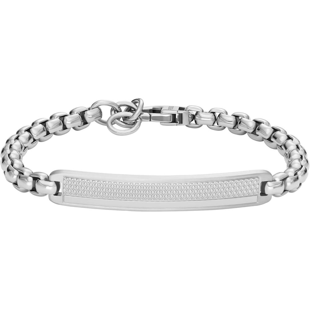 imageFossil Mens Plated Stainless Steel Engravable Personalized Gift ID Chain or Cuff Bracelet for MenKnox Silver ID