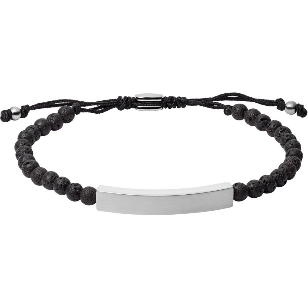 imageFossil Mens Plated Stainless Steel Engravable Personalized Gift ID Chain or Cuff Bracelet for MenLavaSilver Engravable