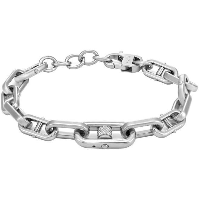 imageFossil Mens Plated Stainless Steel Engravable Personalized Gift ID Chain or Cuff Bracelet for MenSilver Knox Knurled Chain