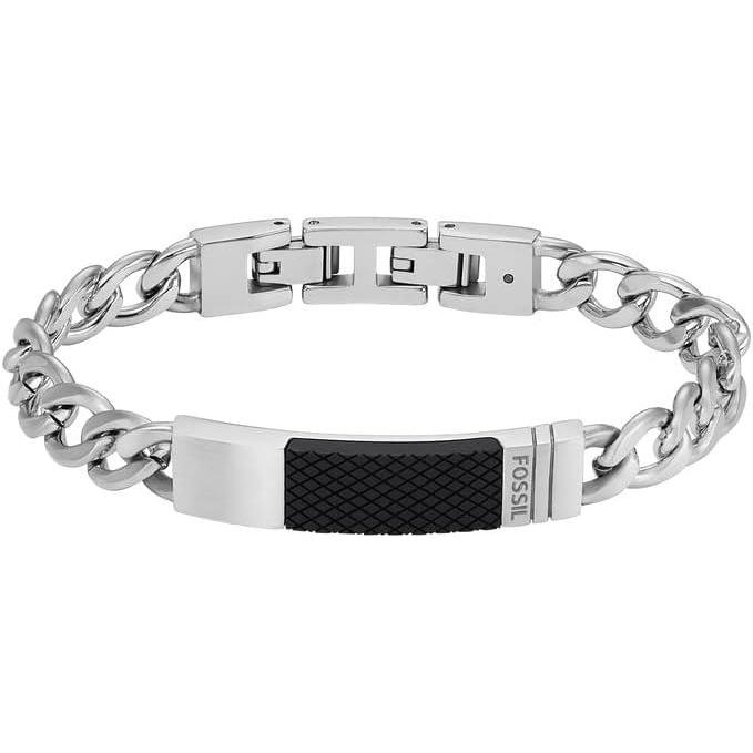 imageFossil Mens Plated Stainless Steel Engravable Personalized Gift ID Chain or Cuff Bracelet for MenSilverBlack